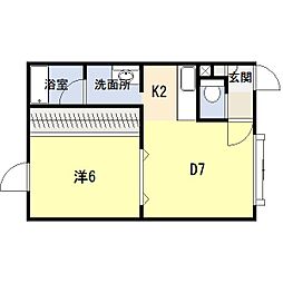 リテラ3 2階1DKの間取り