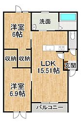 仮）西13南13丁目マンション 2階2LDKの間取り