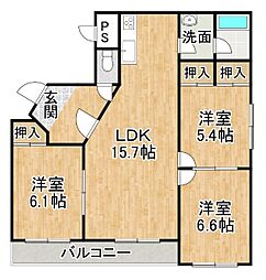クレセール 3LDKの間取図画像