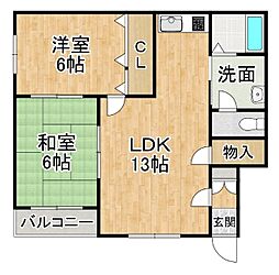 北蘭館 2LDKの間取図画像