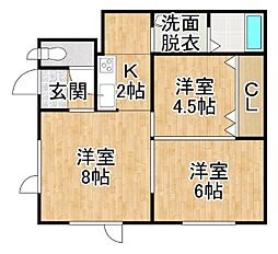 北6ハイツ 2LDKの間取図画像