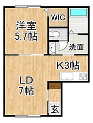 アプリコット緑ヶ丘 1LDKの間取図画像