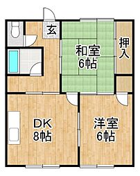 野原ハイツ 2DKの間取図画像