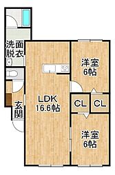 グラシアス緑ヶ丘 2LDKの間取図画像