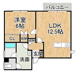 帯広厚生病院職員住宅 1LDKの間取図画像