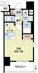 プレサンス泉アーバンゲート 6階ワンルームの間取り