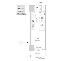 エスリード葵桜通り 7階1Kの間取り