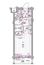 東京メトロ東西線 落合駅 徒歩9分の賃貸マンション 2階1Kの間取り