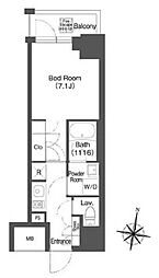 東京メトロ日比谷線 広尾駅 徒歩7分の賃貸マンション 8階1Kの間取り