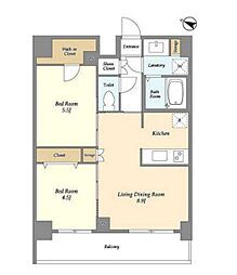 東京メトロ有楽町線 護国寺駅 徒歩5分の賃貸マンション 5階2LDKの間取り