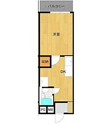 東京メトロ東西線 早稲田駅 徒歩4分の賃貸マンション 2階1DKの間取り