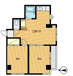 西武新宿線 下落合駅 徒歩10分の賃貸マンション 2階2LDKの間取り