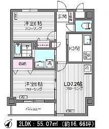 東京メトロ日比谷線 広尾駅 徒歩9分の賃貸マンション 4階2LDKの間取り