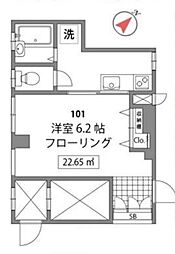 東京メトロ東西線 早稲田駅 徒歩3分の賃貸マンション 1階1Kの間取り