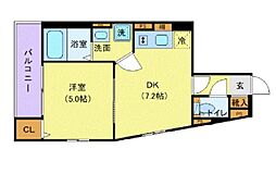 都営大江戸線 若松河田駅 徒歩2分の賃貸マンション 1階1DKの間取り