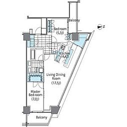 都営大江戸線 東新宿駅 徒歩2分の賃貸マンション 16階2LDKの間取り
