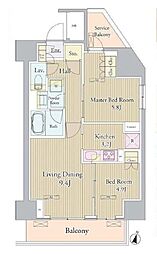 西武新宿線 下落合駅 徒歩8分の賃貸マンション 9階2LDKの間取り