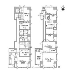 JR山手線 恵比寿駅 徒歩7分の賃貸マンション 12階6SLDKの間取り