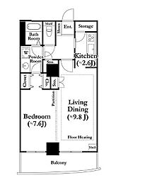 河田町ガーデン2 802 8階1LDKの間取り