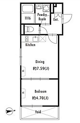 JR山手線 新大久保駅 徒歩7分の賃貸マンション 4階1DKの間取り