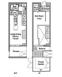 都営大江戸線 牛込柳町駅 徒歩5分の賃貸マンション 1階1LDKの間取り