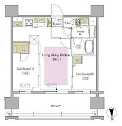 東京メトロ東西線 早稲田駅 徒歩6分の賃貸マンション 12階2LDKの間取り