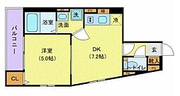 都営大江戸線 若松河田駅 徒歩2分の賃貸マンション 1階1DKの間取り