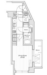 東京メトロ副都心線 北参道駅 徒歩3分の賃貸マンション 6階1Kの間取り