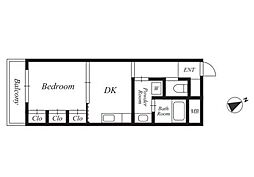 東急田園都市線 池尻大橋駅 徒歩14分の賃貸マンション 3階1DKの間取り