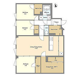 東急目黒線 武蔵小山駅 徒歩6分の賃貸マンション 1階3SLDKの間取り
