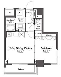レジデンシャル目黒 1LDKの間取図画像