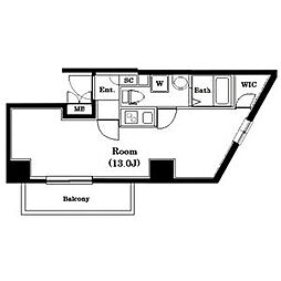 グランド・ガーラ南麻布 ワンルームの間取図画像