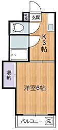 京王線 国領駅 徒歩3分の賃貸マンション 2階1Kの間取り