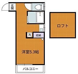 クライネスハイム国立 2階ワンルームの間取り