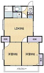 それいゆ一ツ橋二番館 1階2LDKの間取り