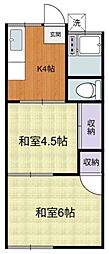 セキネハイツ 1階2Kの間取り