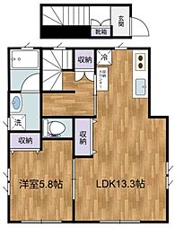 パークサイドプルメリア 2階1LDKの間取り