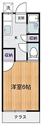 コーポジュネス 1階1Kの間取り