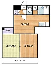 カーサデ16 2階2DKの間取り