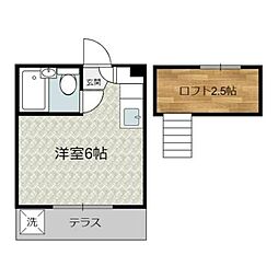 シャレー下北 102 1階ワンルームの間取り