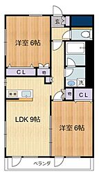 JR武蔵野線 新小平駅 徒歩6分の賃貸アパート 3階2LDKの間取り