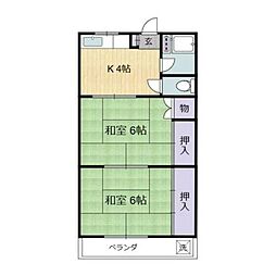 西武多摩川線 是政駅 徒歩3分の賃貸アパート 2階2Kの間取り