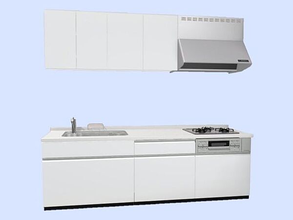 【同仕様写真】キッチンはハウステック製の新品に交換します。収納はたっぷり入り便利な引き出し式で天板は高級感のある人工大理石なので傷がつきにくく使いやすいですよ
