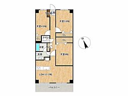 中小島ガーデンヒルズ2棟 3LDKの間取図画像