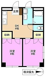 サンライズ西長野 1階2DKの間取り