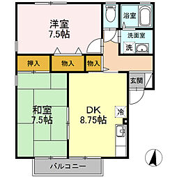 ロイヤルウイングB 2DKの間取図画像