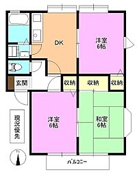 サンビレッジミヤビB 3DKの間取図画像
