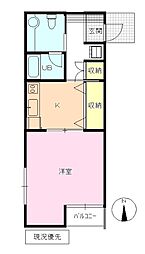 サンディハイツ鶴賀 1Kの間取図画像