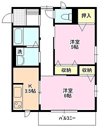 エスポワール鐘ヶ瀬 1階2Kの間取り