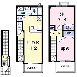 ガーデンハウス朝日山　Ｄ 2階2LDKの間取り